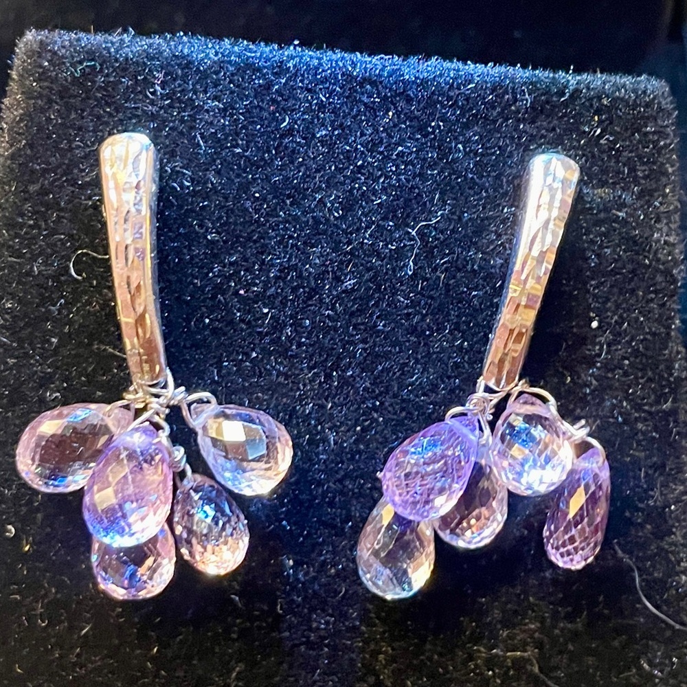 😍Solid 14K White Gold Drop Earrings with Natural Faceted Sapphires. Just Lovely!